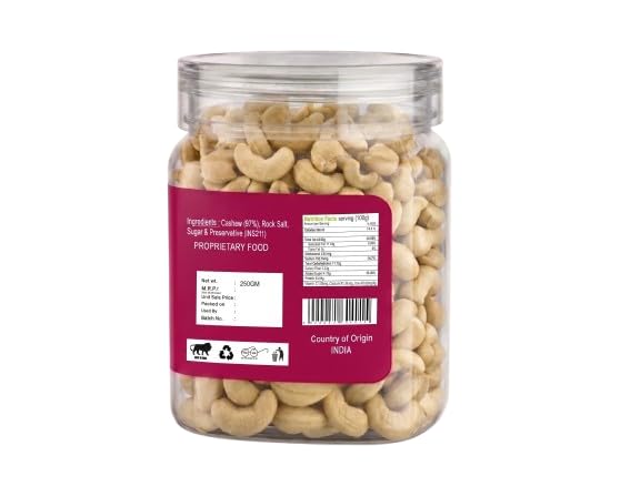 Salted Cashews | Simply Oven Roasted Kaju | Crunchy & Premium Roasted Cashew Nuts | Ready to Eat Snack | Vegetarian (250 Gm Box)