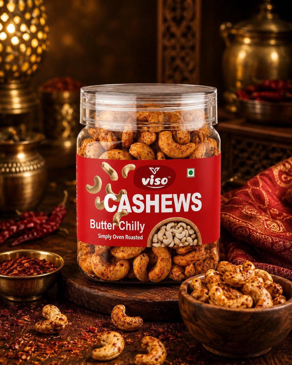 Butter Chilly Cashews | Simply Oven Roasted Kaju | Spicy & Crunchy Flavoured Cashew Nuts | Ready to Eat Snack | Vegetarian