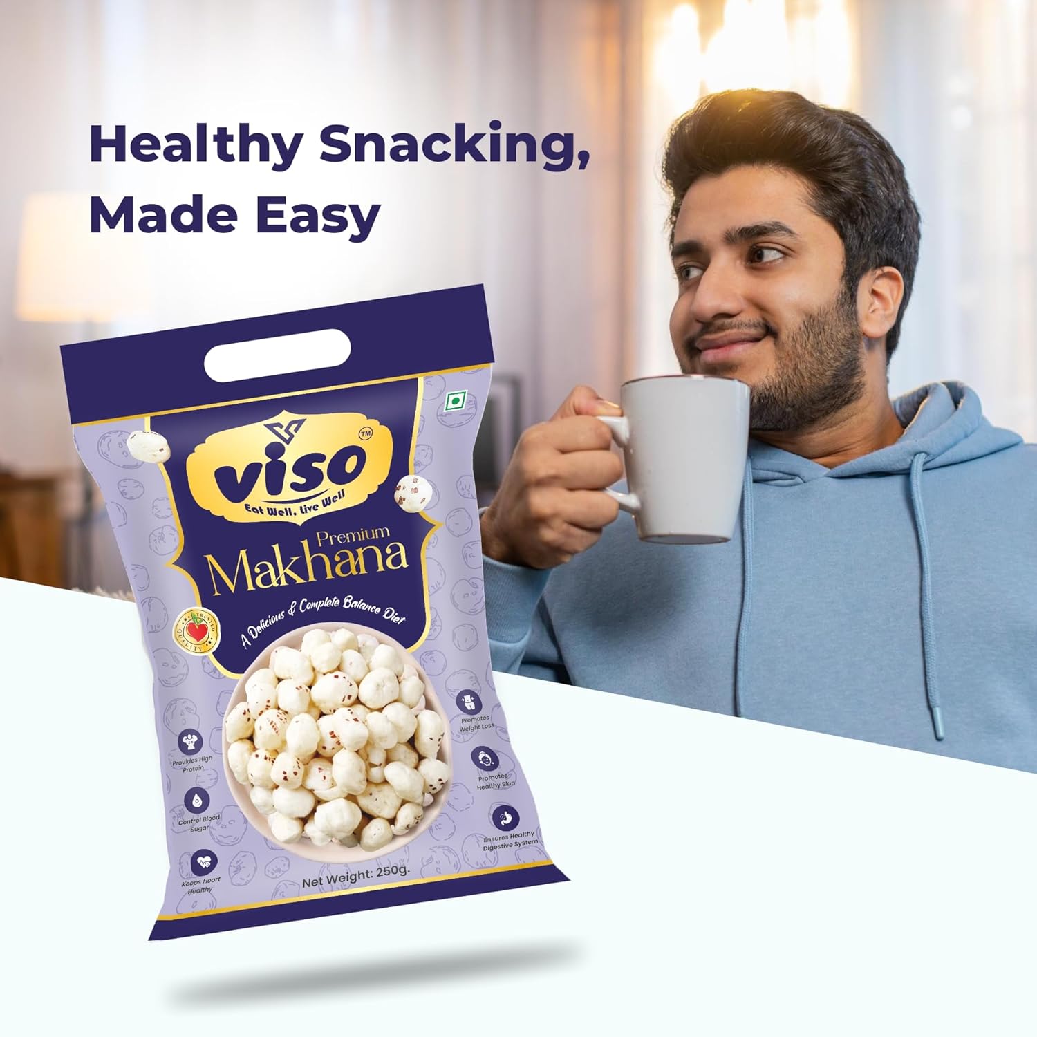 VISO Premium Makhana | Fox Nuts | Healthy Roasted Snack | High Protein & Low Calorie (250 gm)