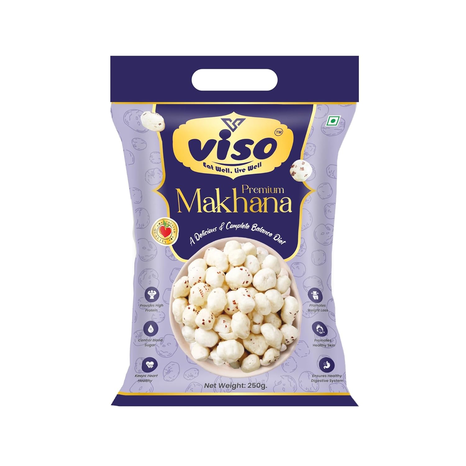 VISO Premium Makhana | Fox Nuts | Healthy Roasted Snack | High Protein & Low Calorie (250 gm)