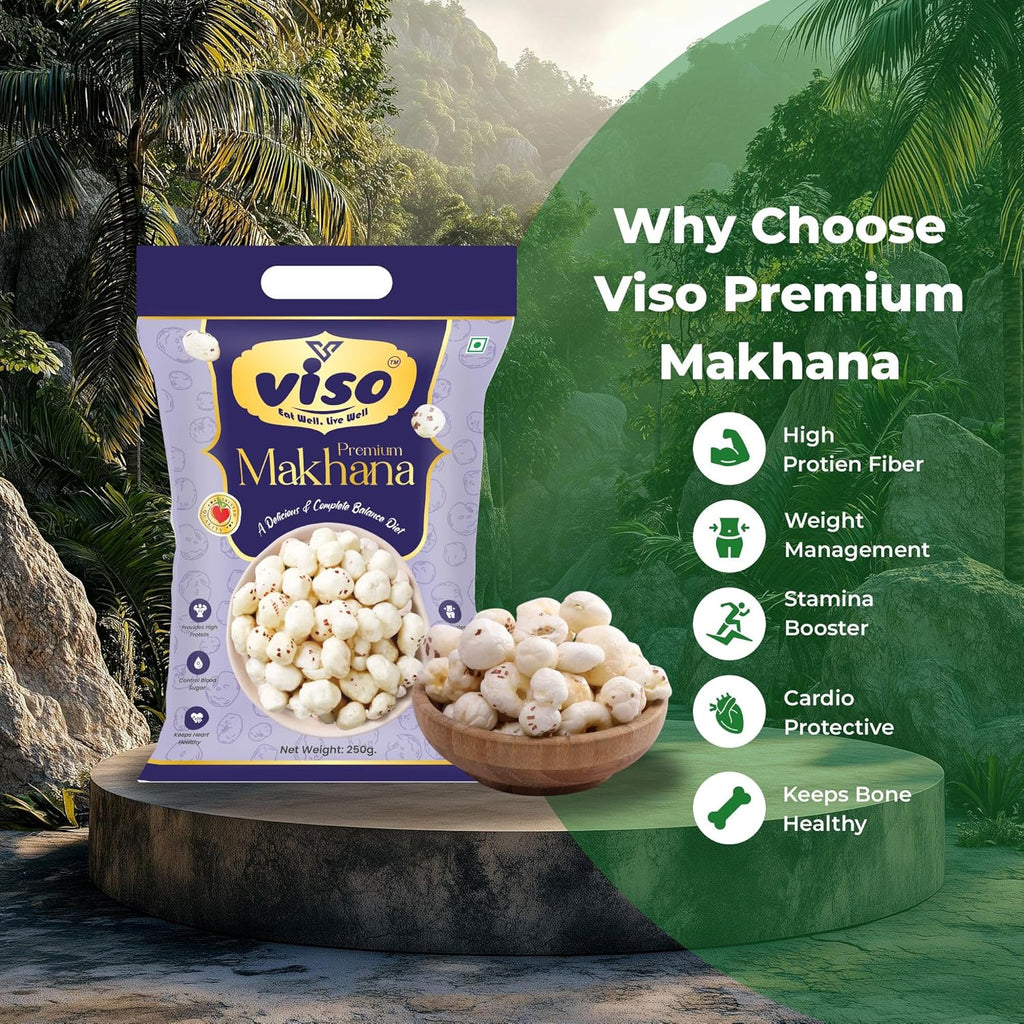 VISO Premium Makhana | Fox Nuts | Healthy Roasted Snack | High Protein & Low Calorie (250 gm)