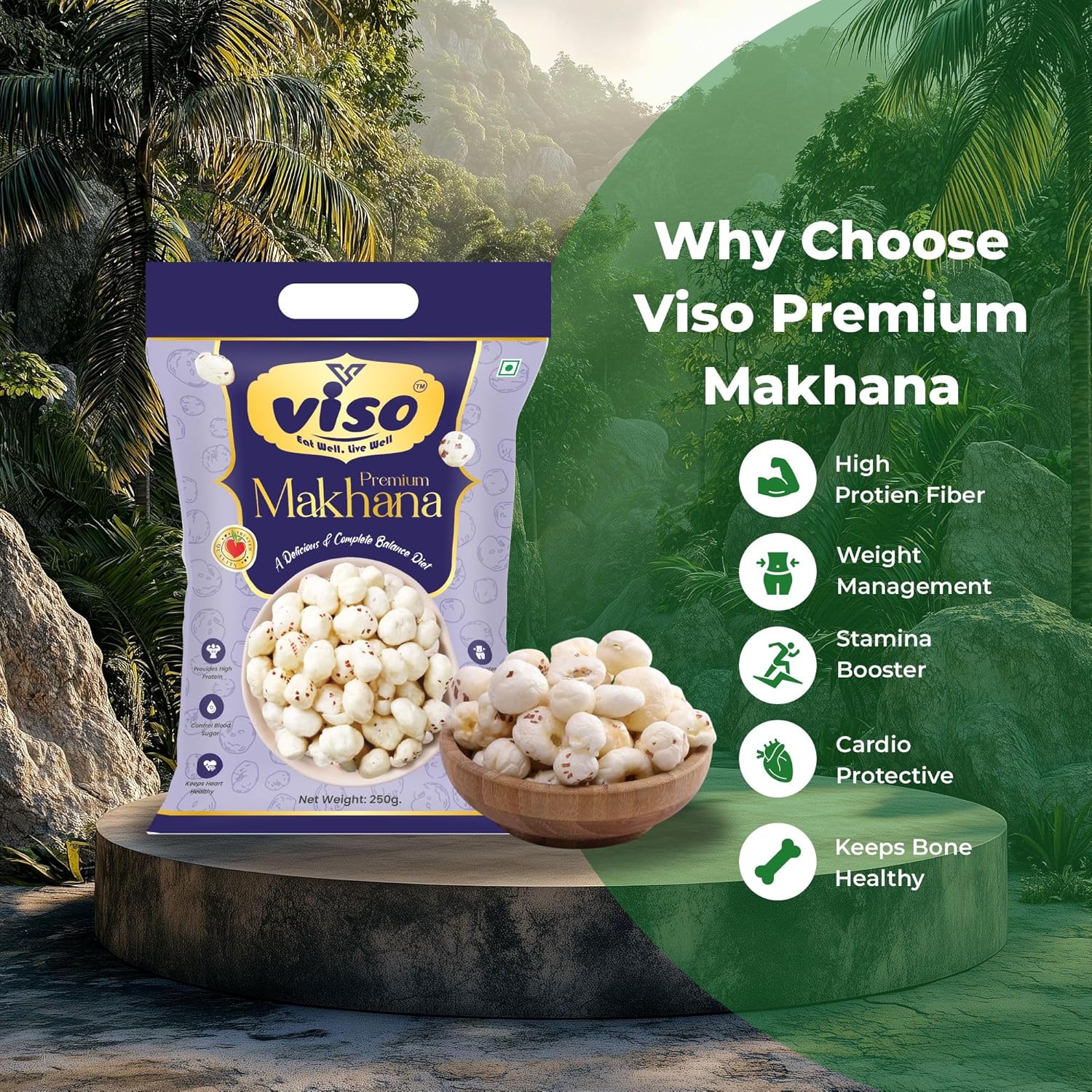 VISO Premium Makhana | Fox Nuts | Healthy Roasted Snack | High Protein & Low Calorie (250 gm)