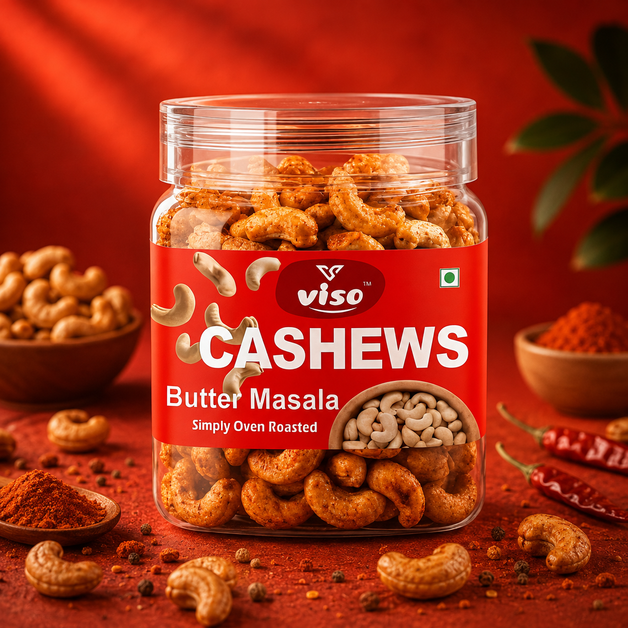 Butter Masala Cashews | Simply Oven Roasted Kaju | Spicy & Crunchy Premium Cashew Nuts | Ready to Eat Snack | Vegetarian(250 Gm Box)