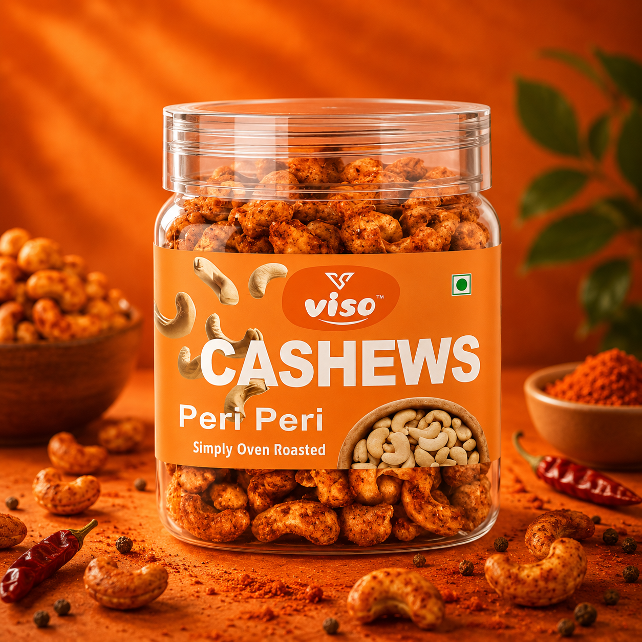 Peri Peri Cashews | Simply Oven Roasted Kaju | Spicy & Crunchy Flavoured Cashew Nuts | Ready to Eat Snack | Vegetarian (250 Gm Box)